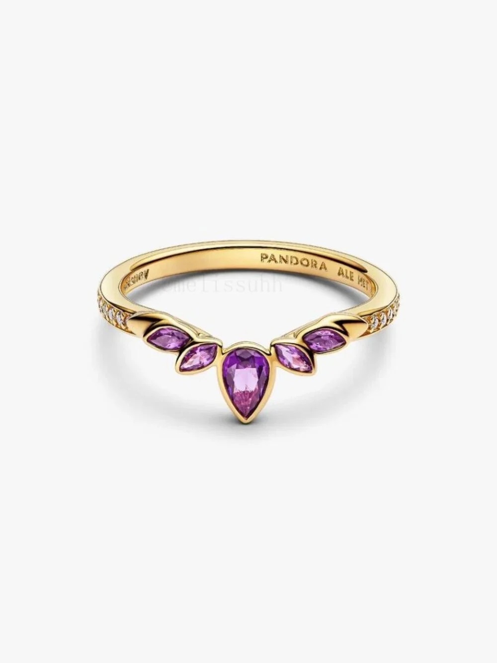 Pandora Gold Tone Ring with Purple Pear & Marquise Stones